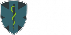 A picture of a badge with the Rod of Asclepius in the center. There is text to the left that says "Austere & Emergency Medicine International"